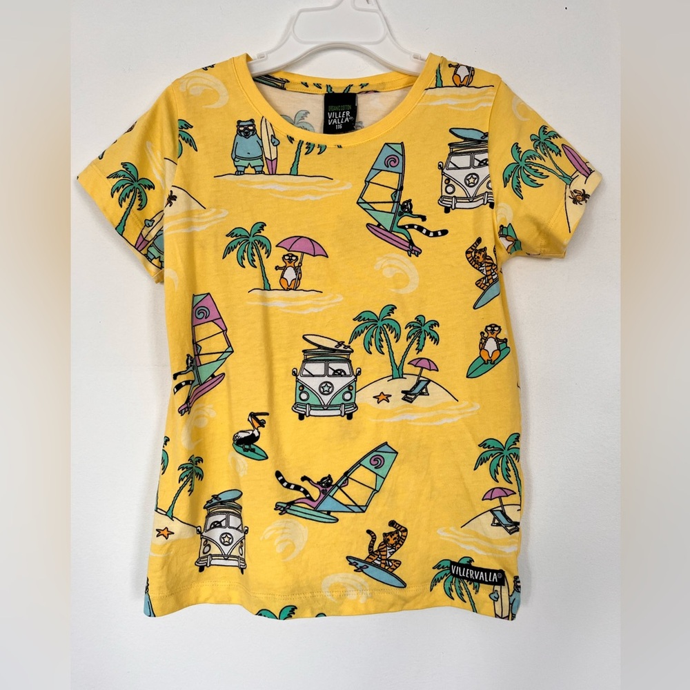 Yellow Kids Surf Summer Print T-Shirt